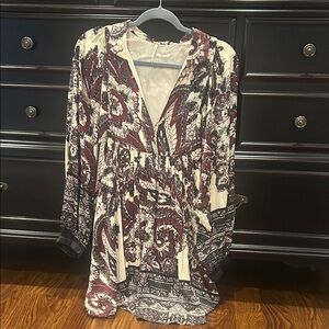 Free People Burgundy and Cream Paisley Dress/Tunic